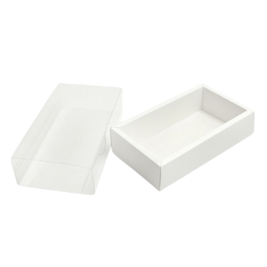 Set 4 Buc Cutie dreptunghiulara din hartie cu fereastra transparenta, Craftaddicted, alb - 18x10x6cm