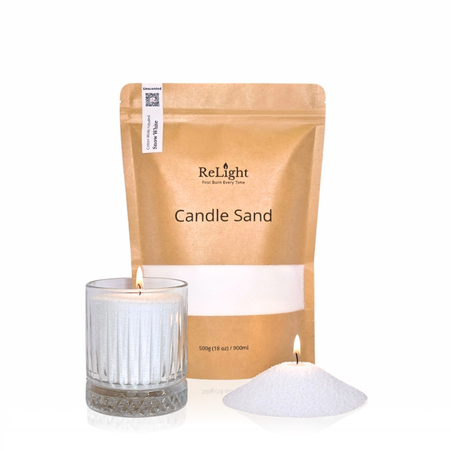 Candle Sand Alb cu Fitile din Bumbac - Snow White