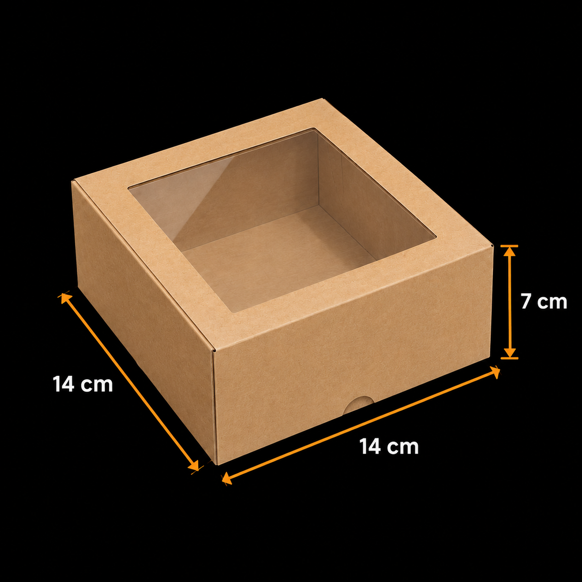 Cutie carton natur cu fereastră din acetofan, 14x14x7 cm