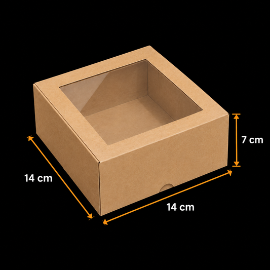 Cutie carton natur cu fereastră din acetofan, 14x14x7 cm