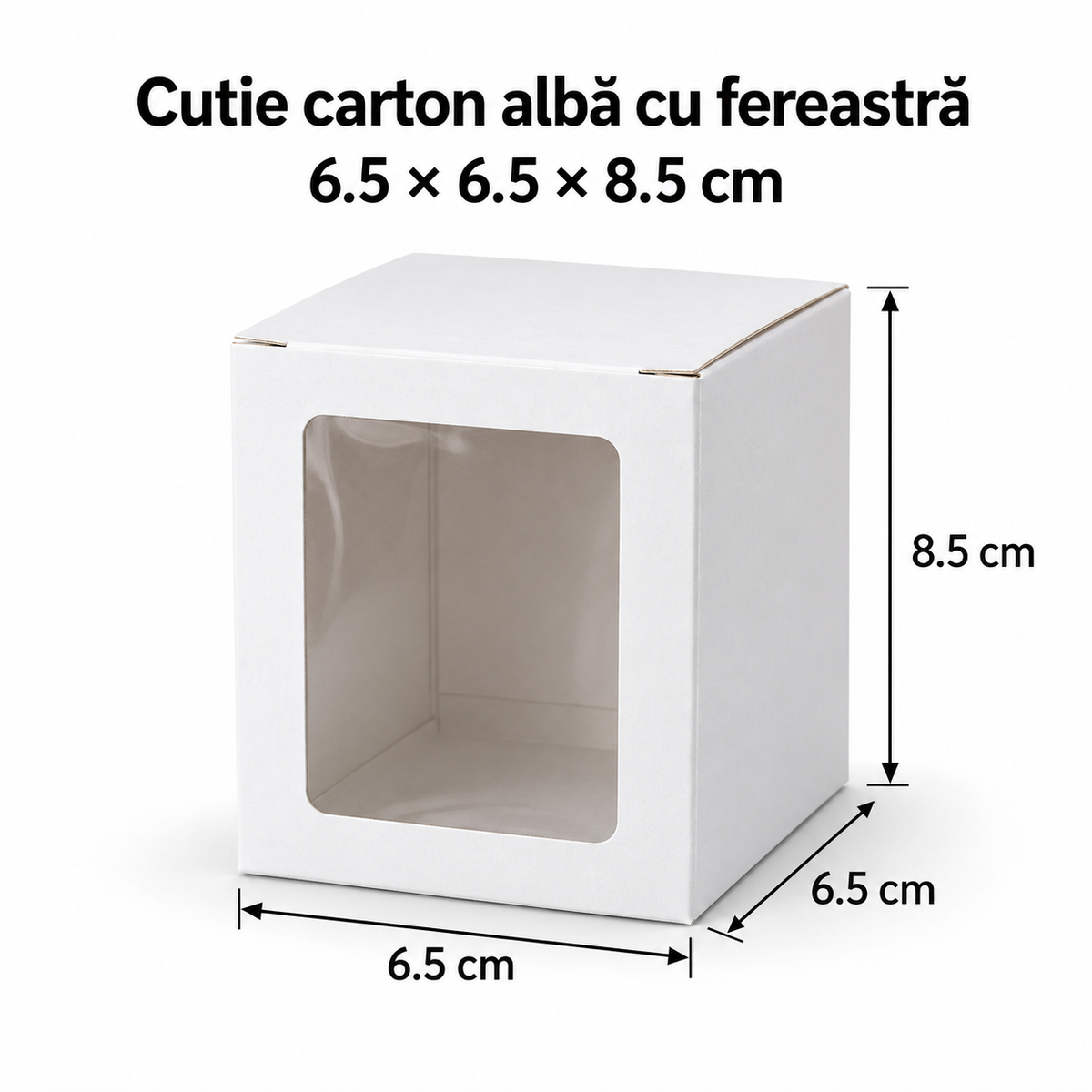 Cutie carton albă cu fereastră, 6.5x6.5x8.5 cm