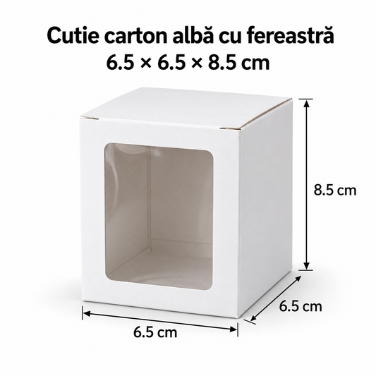 Cutie carton albă cu fereastră, 6.5x6.5x8.5 cm