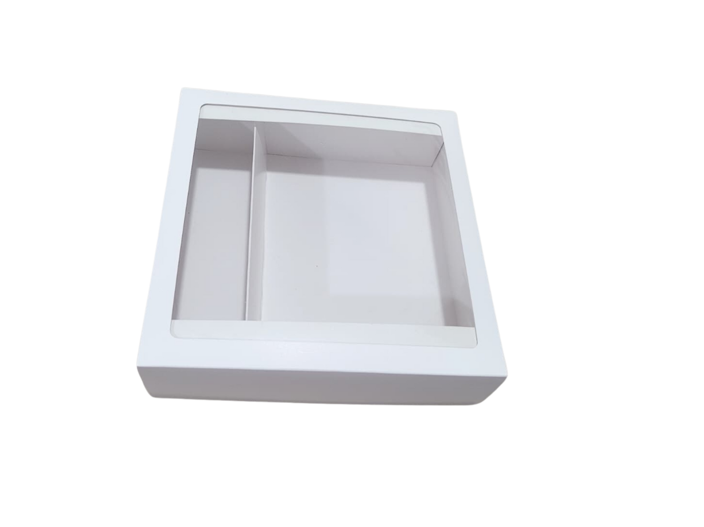 Cutie albă cu capac și fereastră din acetofan – 20x20x6 cm