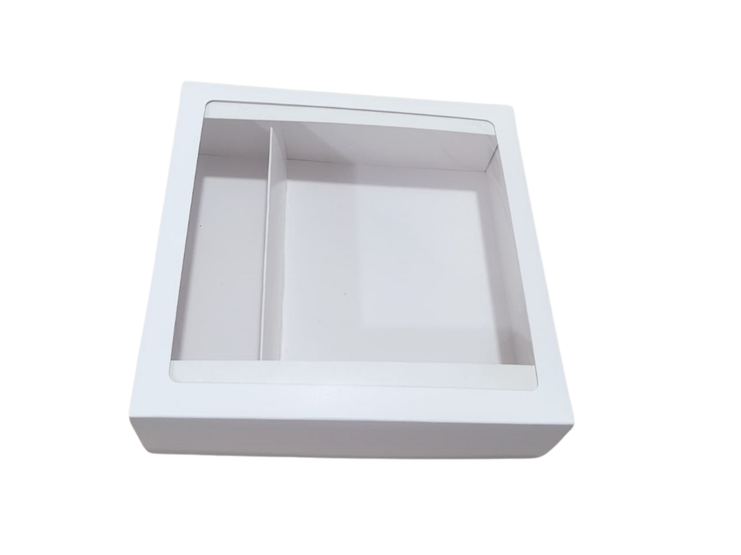 Cutie albă cu capac și fereastră din acetofan – 20x20x6 cm