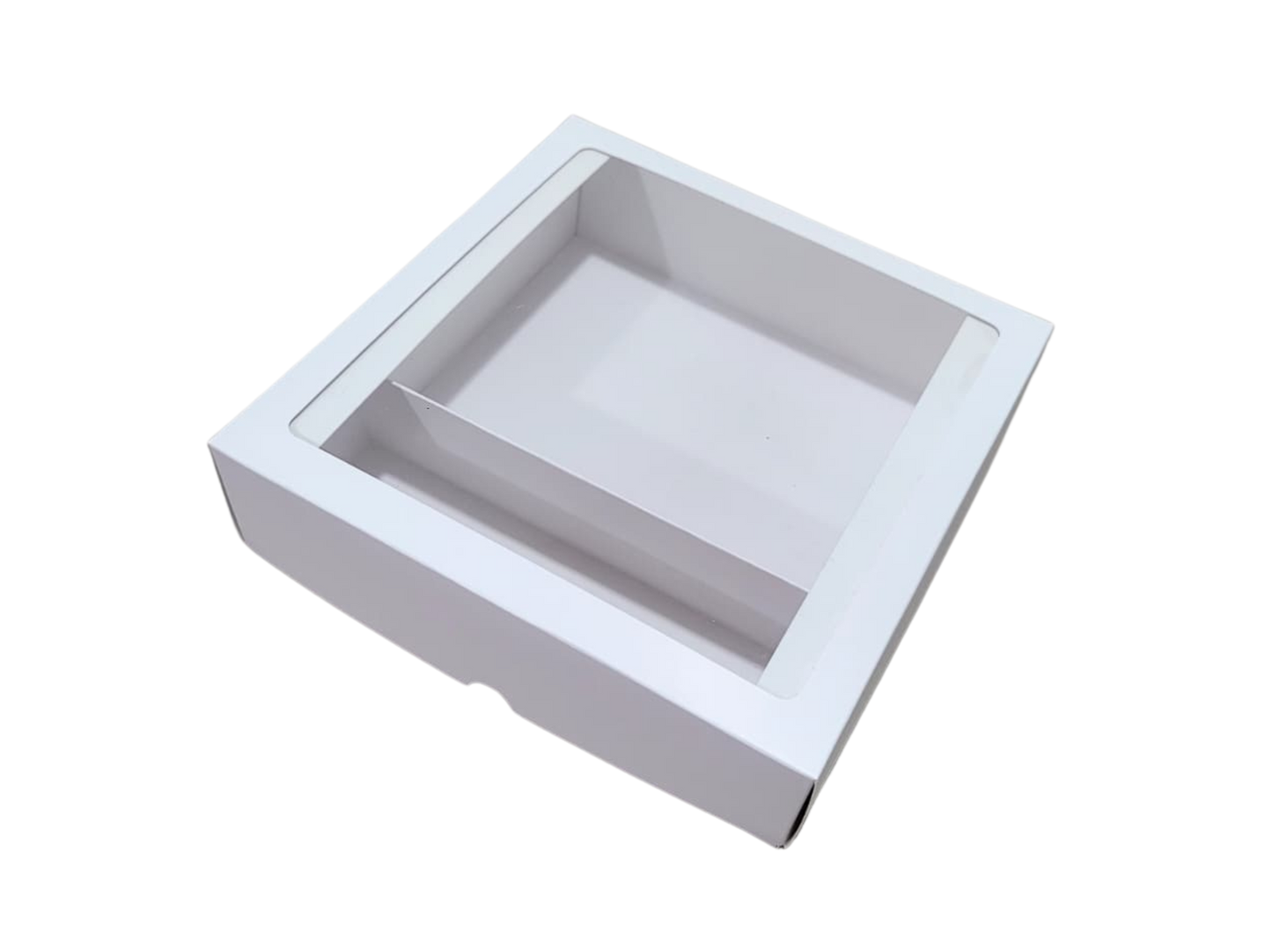Cutie albă cu capac și fereastră din acetofan – 20x20x6 cm