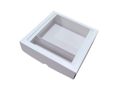 Cutie albă cu capac și fereastră din acetofan – 20x20x6 cm