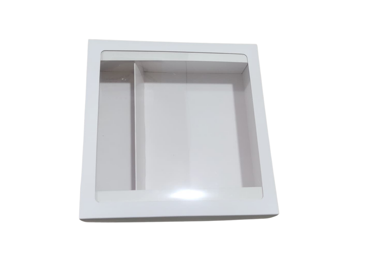 Cutie albă cu capac și fereastră din acetofan – 20x20x6 cm
