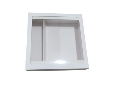 Cutie albă cu capac și fereastră din acetofan – 20x20x6 cm