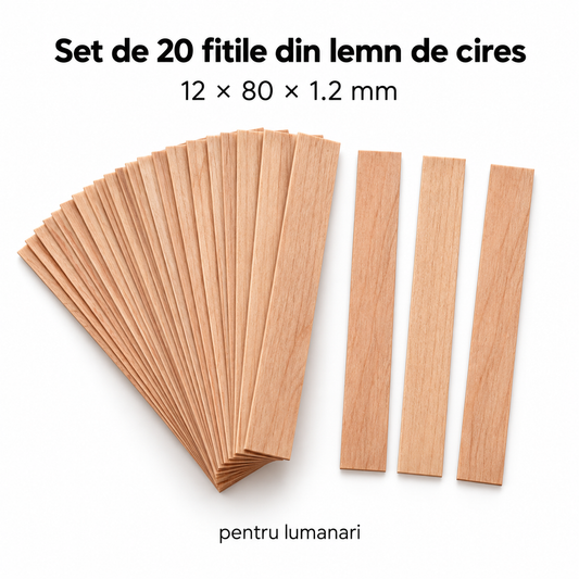Set de 20 fitile din lemn de cires pentru lumanari, 12x80x1.2mm