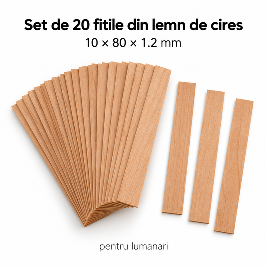 Set de 20 fitile din lemn de cires pentru lumanari, 10x80x1.2mm