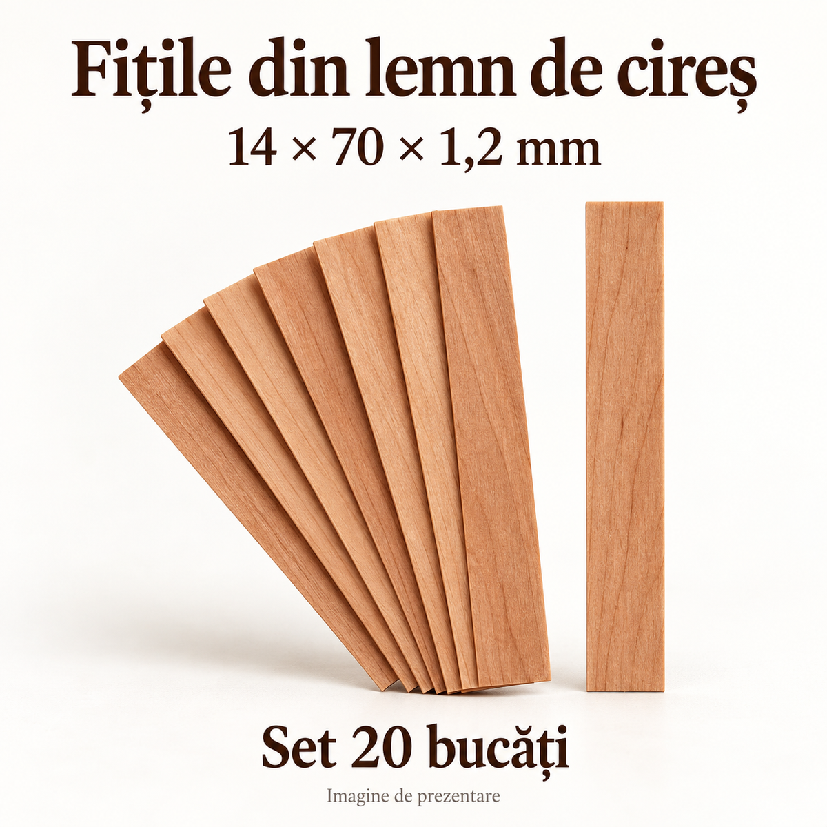 Set de 20 fitile din lemn de cireș pentru lumânări, 14x70x1.2mm