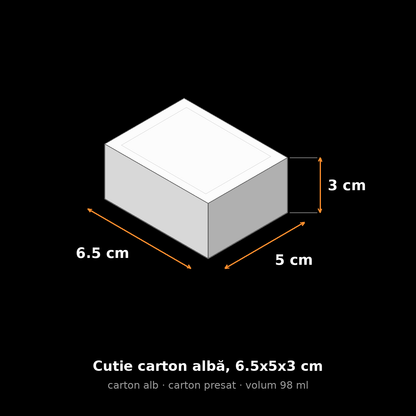 Cutie carton albă, 6.5x5x3 cm – schemă cu dimensiuni