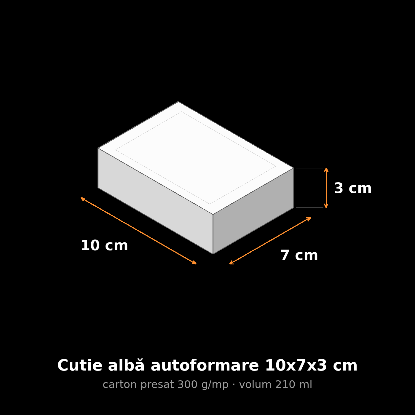 Cutie albă autoformare 10x7x3 cm, schemă cu dimensiuni