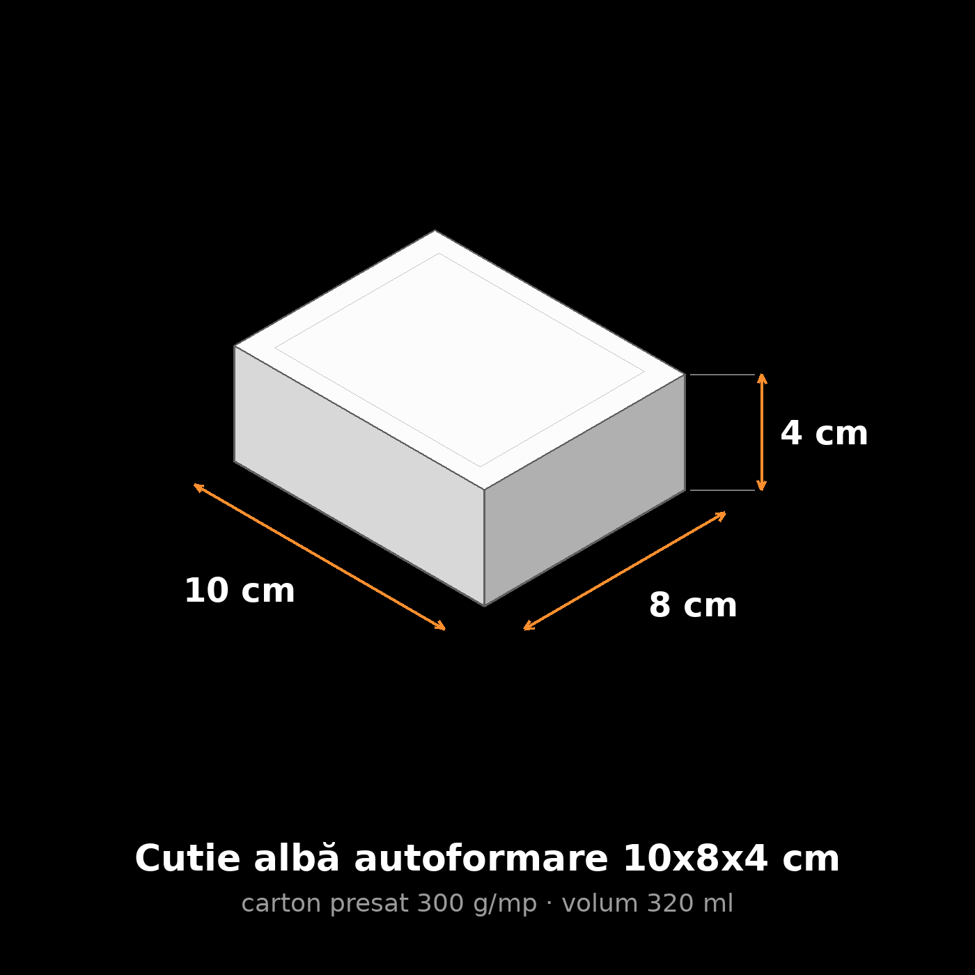 Cutie albă autoformare 10x8x4 cm, schemă cu dimensiuni
