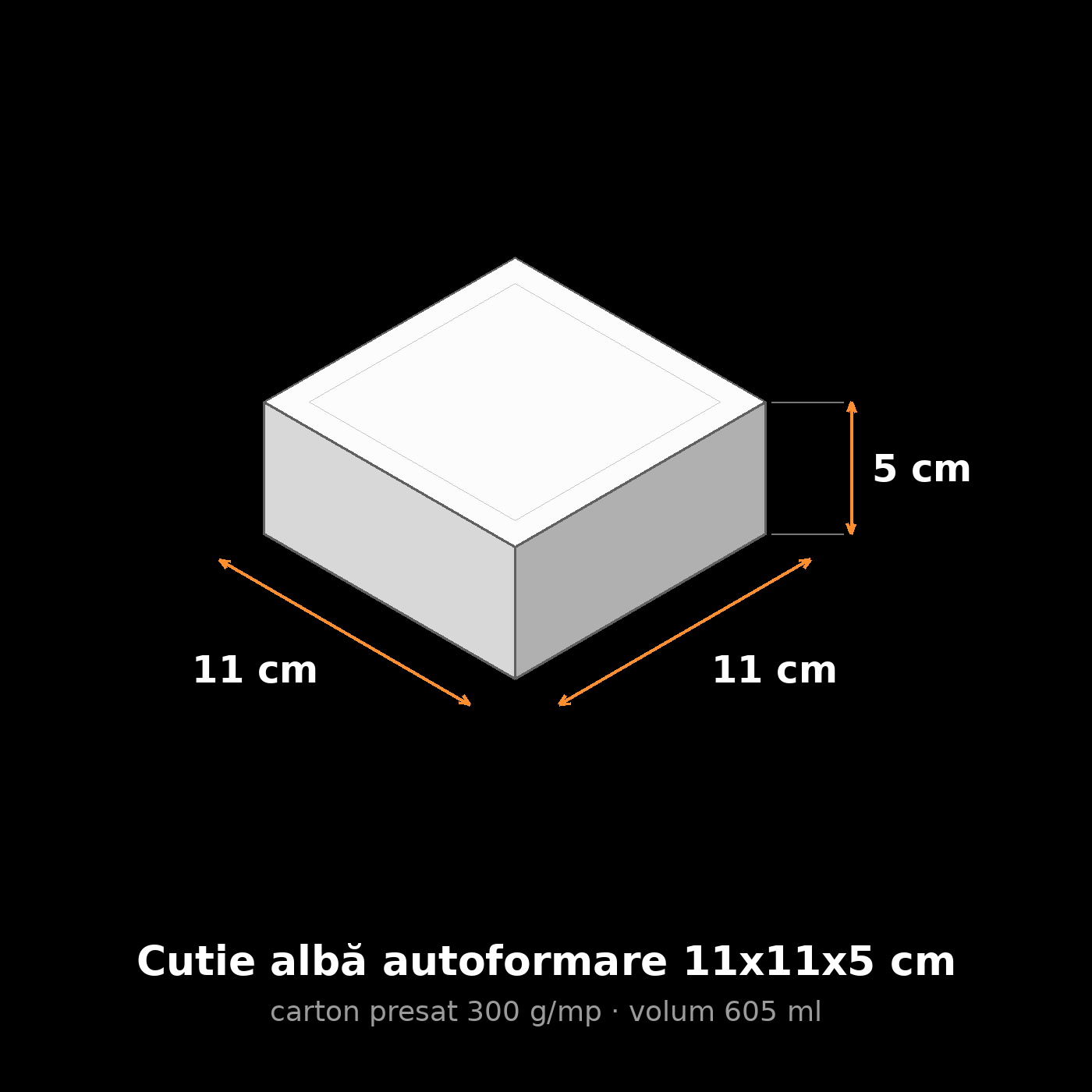 Cutie albă autoformare 11x11x5 cm, schemă cu dimensiuni