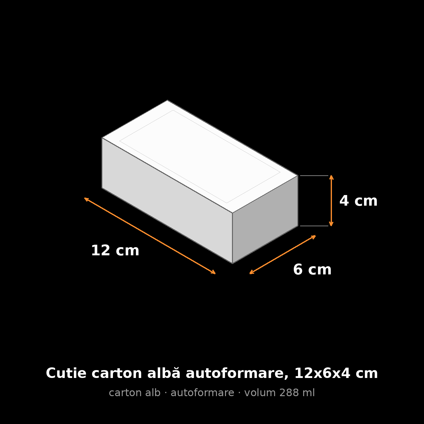 Cutie carton albă autoformare, 12x6x4 cm – schemă cu dimensiuni