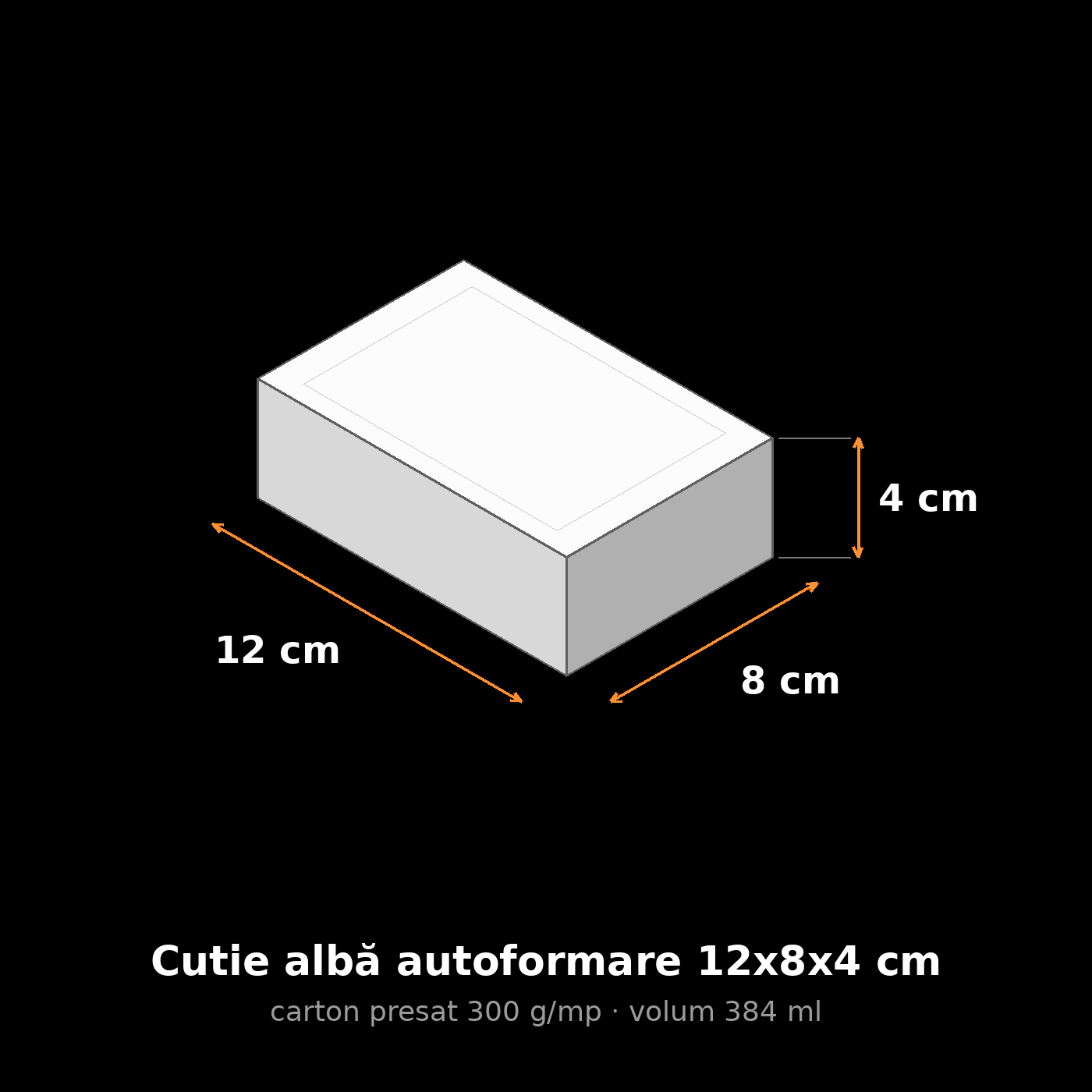Cutie albă autoformare 12x8x4 cm, schemă cu dimensiuni