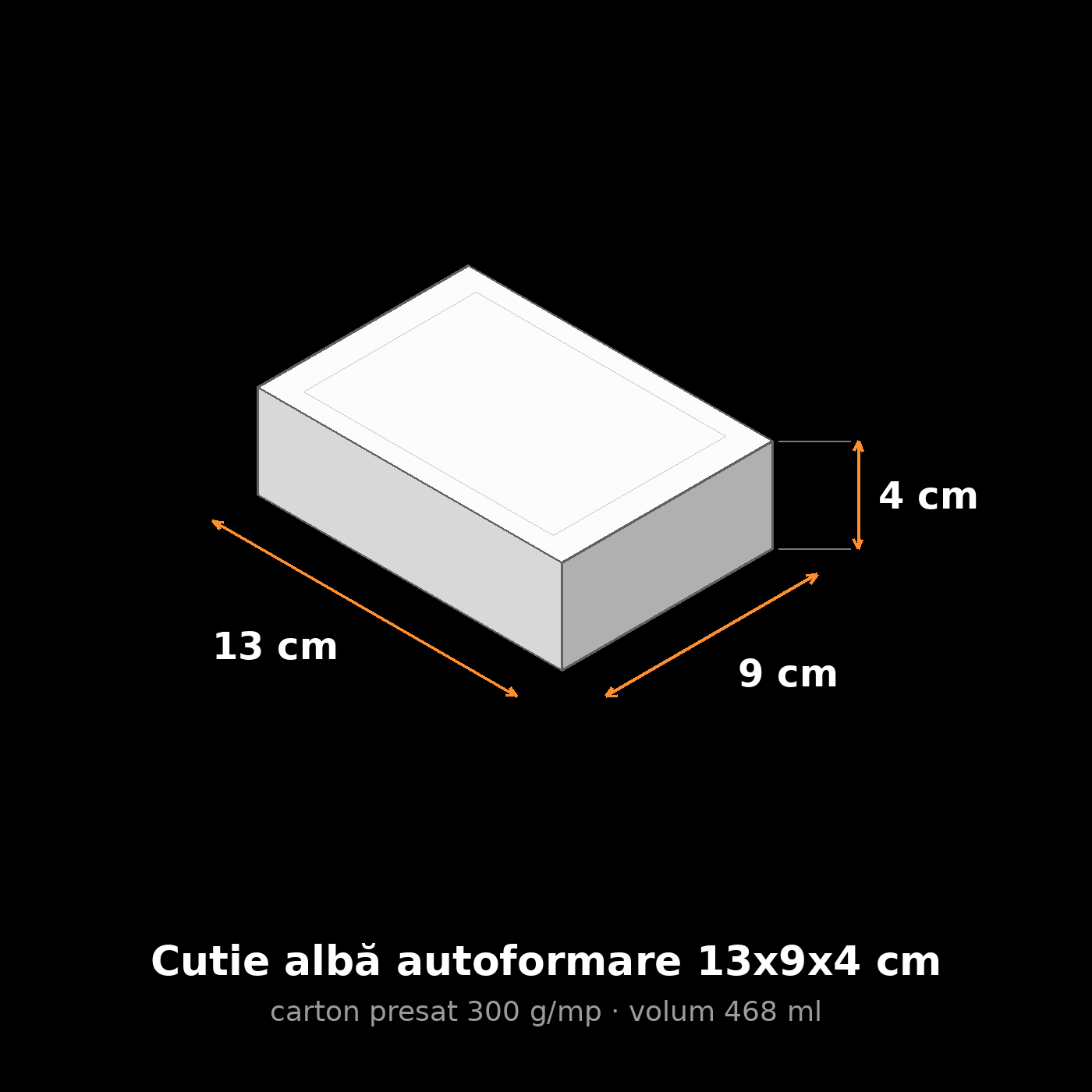 Cutie albă autoformare 13x9x4 cm, schemă cu dimensiuni