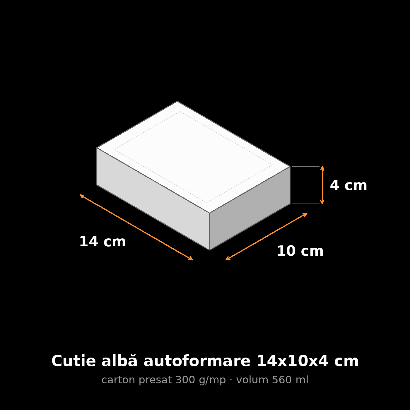 Cutie albă autoformare 14x10x4 cm, schemă cu dimensiuni