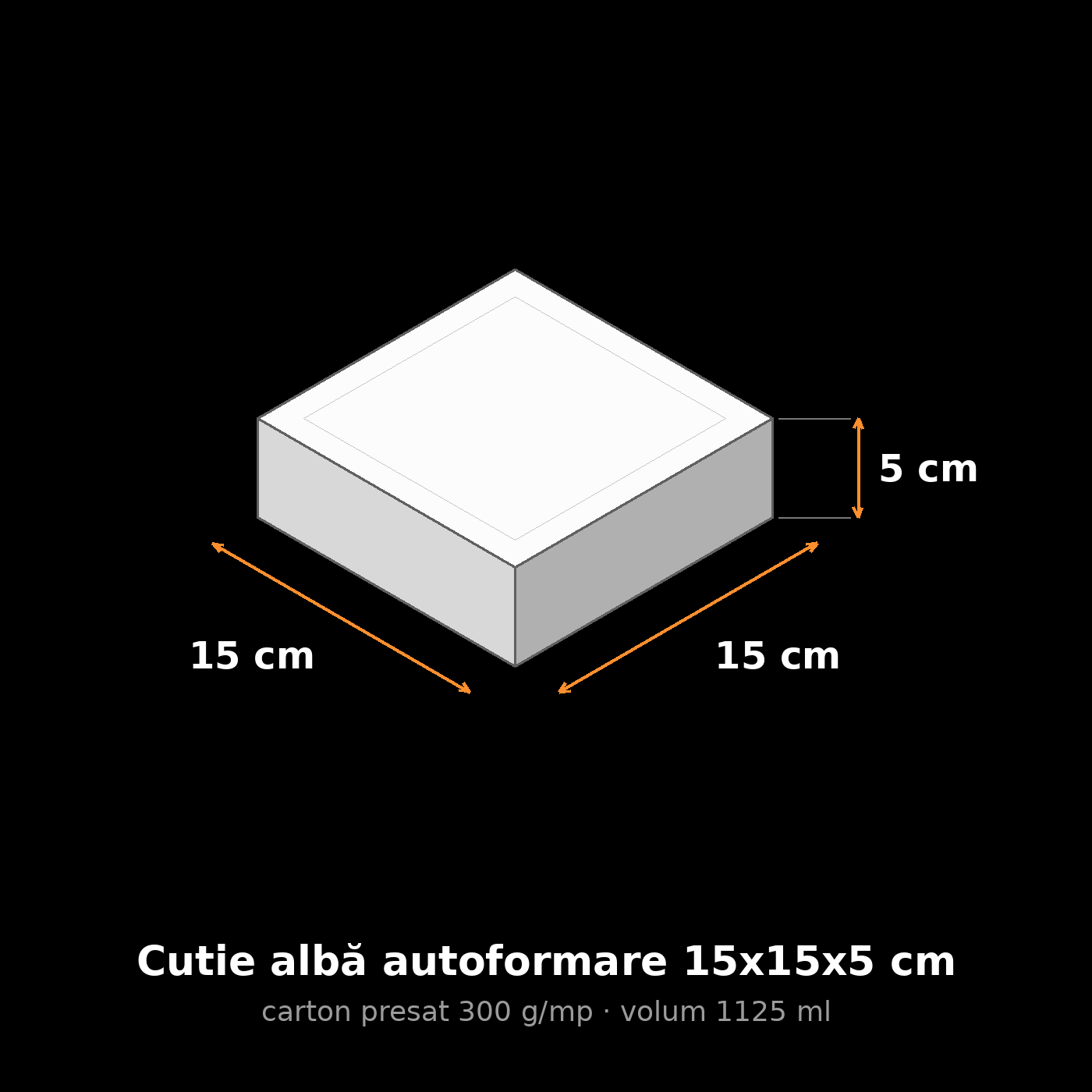 Cutie albă autoformare 15x15x5 cm, schemă cu dimensiuni