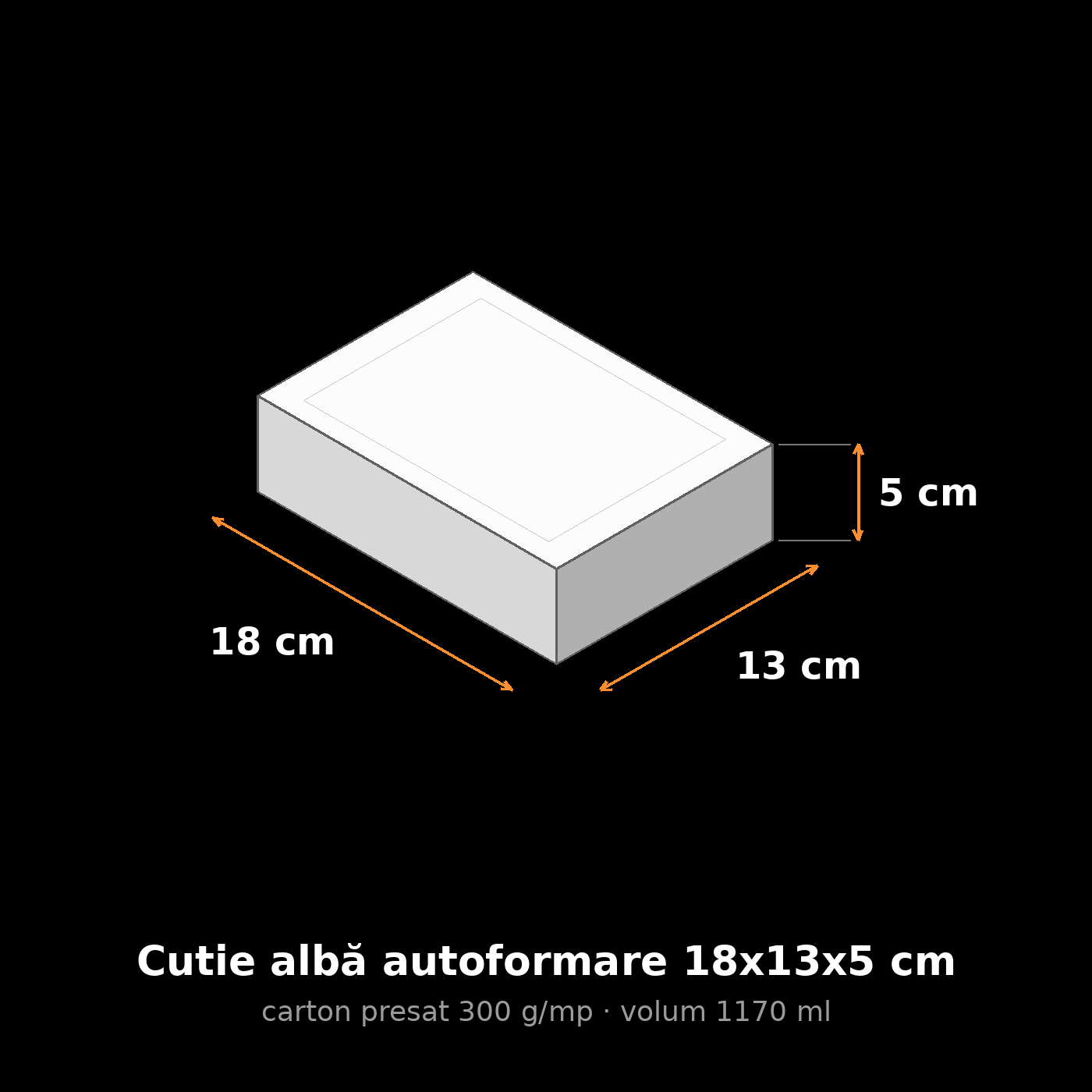 Cutie albă autoformare 18x13x5 cm, schemă cu dimensiuni