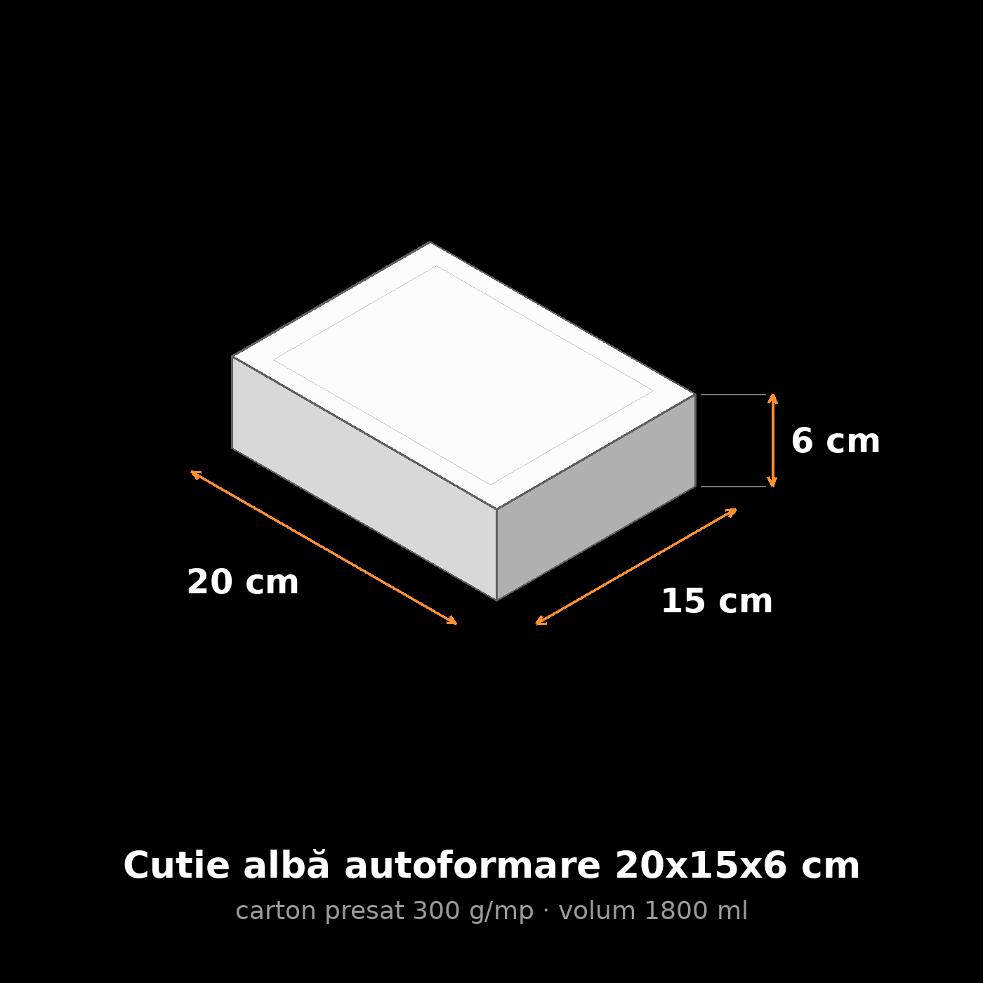 Cutie albă autoformare 20x15x6 cm, schemă cu dimensiuni