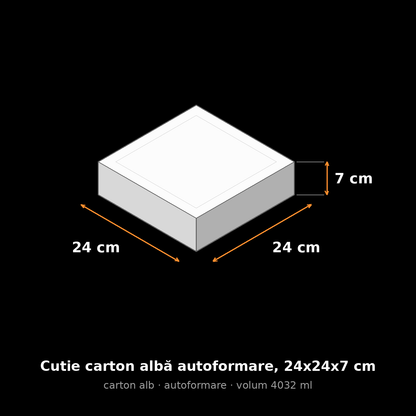 Cutie carton albă autoformare, 24x24x7 cm – schemă cu dimensiuni