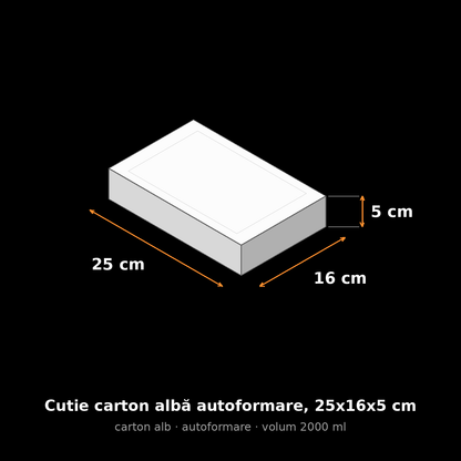 Cutie carton albă autoformare, 25x16x5 cm – schemă cu dimensiuni