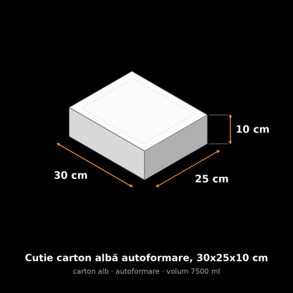 Cutie carton albă autoformare, 30x25x10 cm – schemă cu dimensiuni