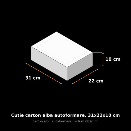 Cutie carton albă autoformare, 31x22x10 cm – schemă cu dimensiuni