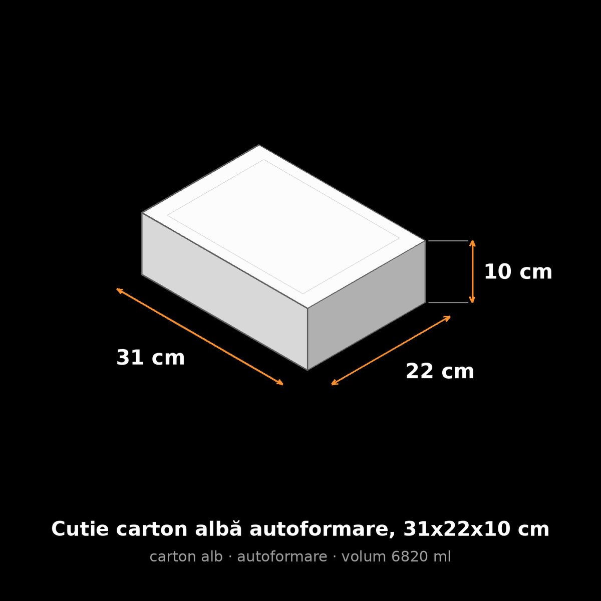 Cutie carton albă autoformare, 31x22x10 cm – schemă cu dimensiuni