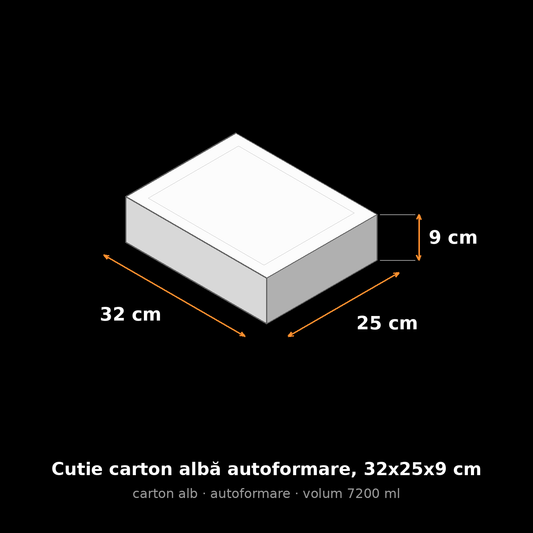 Cutie carton albă autoformare, 32x25x9 cm – schemă cu dimensiuni