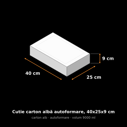 Cutie carton albă autoformare, 40x25x9 cm – schemă cu dimensiuni