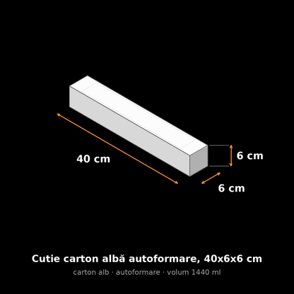 Cutie carton albă autoformare, 40x6x6 cm – schemă cu dimensiuni