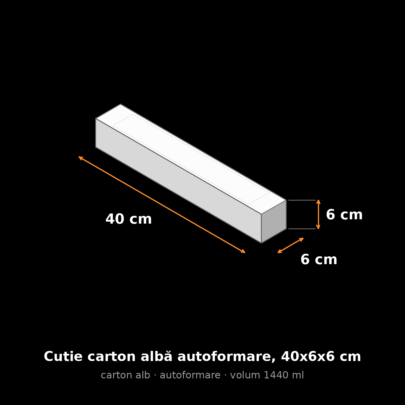 Cutie carton albă autoformare, 40x6x6 cm – schemă cu dimensiuni