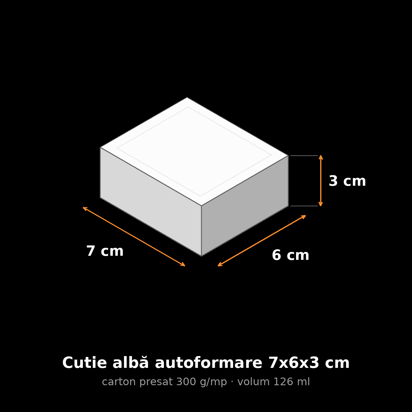 Cutie albă autoformare 7x6x3 cm, schemă cu dimensiuni