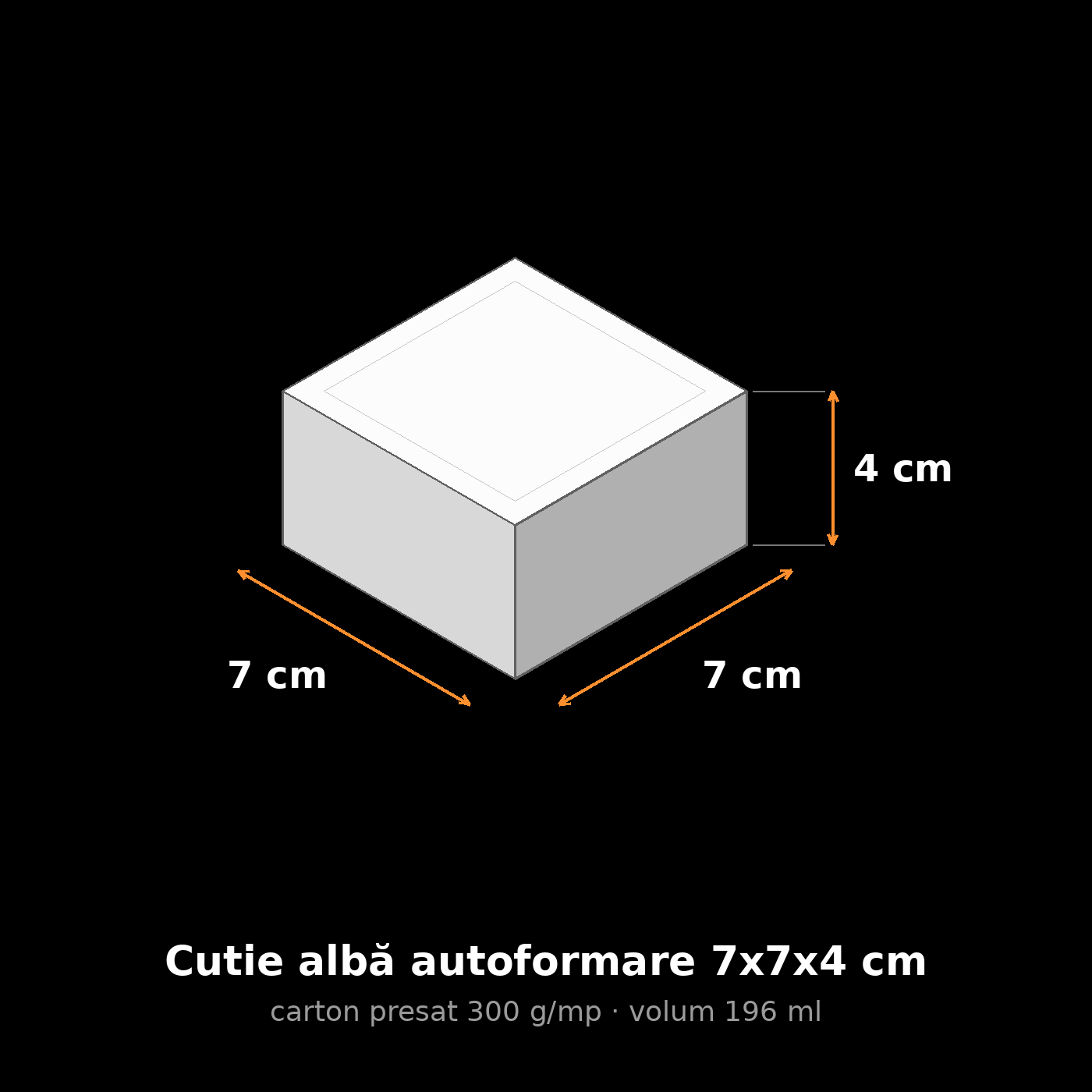 Cutie albă autoformare 7x7x4 cm, schemă cu dimensiuni