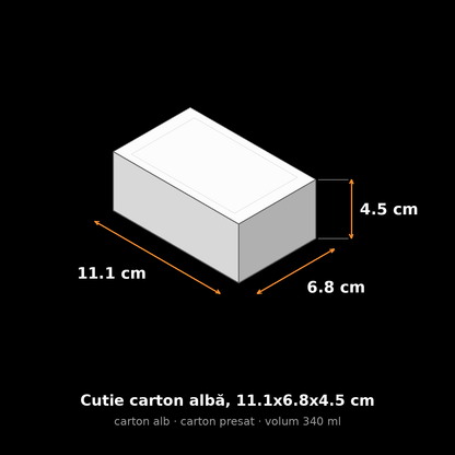 Cutie carton albă, 11.1x6.8x4.5 cm – schemă cu dimensiuni