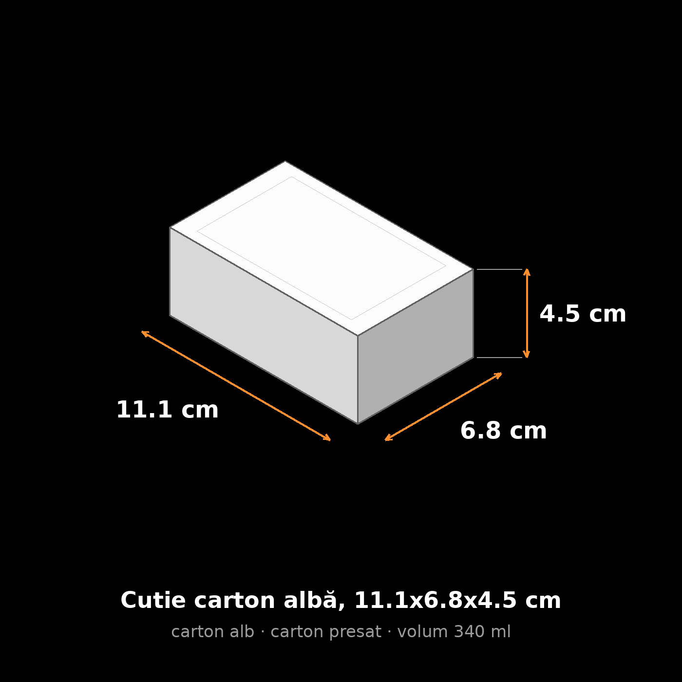 Cutie carton albă, 11.1x6.8x4.5 cm – schemă cu dimensiuni