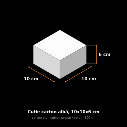 Cutie carton albă, 10x10x6 cm – schemă cu dimensiuni