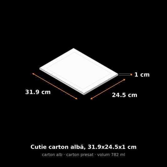 Cutie carton albă, 31.9x24.5x1 cm – schemă cu dimensiuni