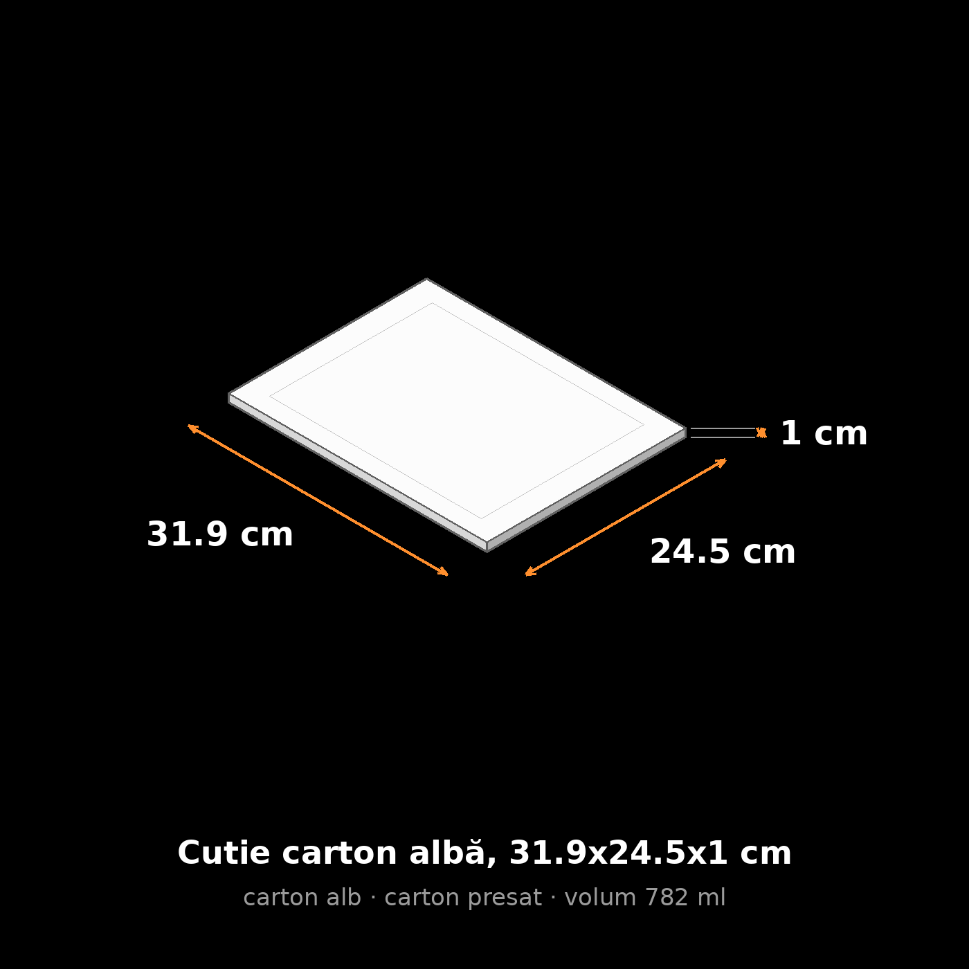 Cutie carton albă, 31.9x24.5x1 cm – schemă cu dimensiuni