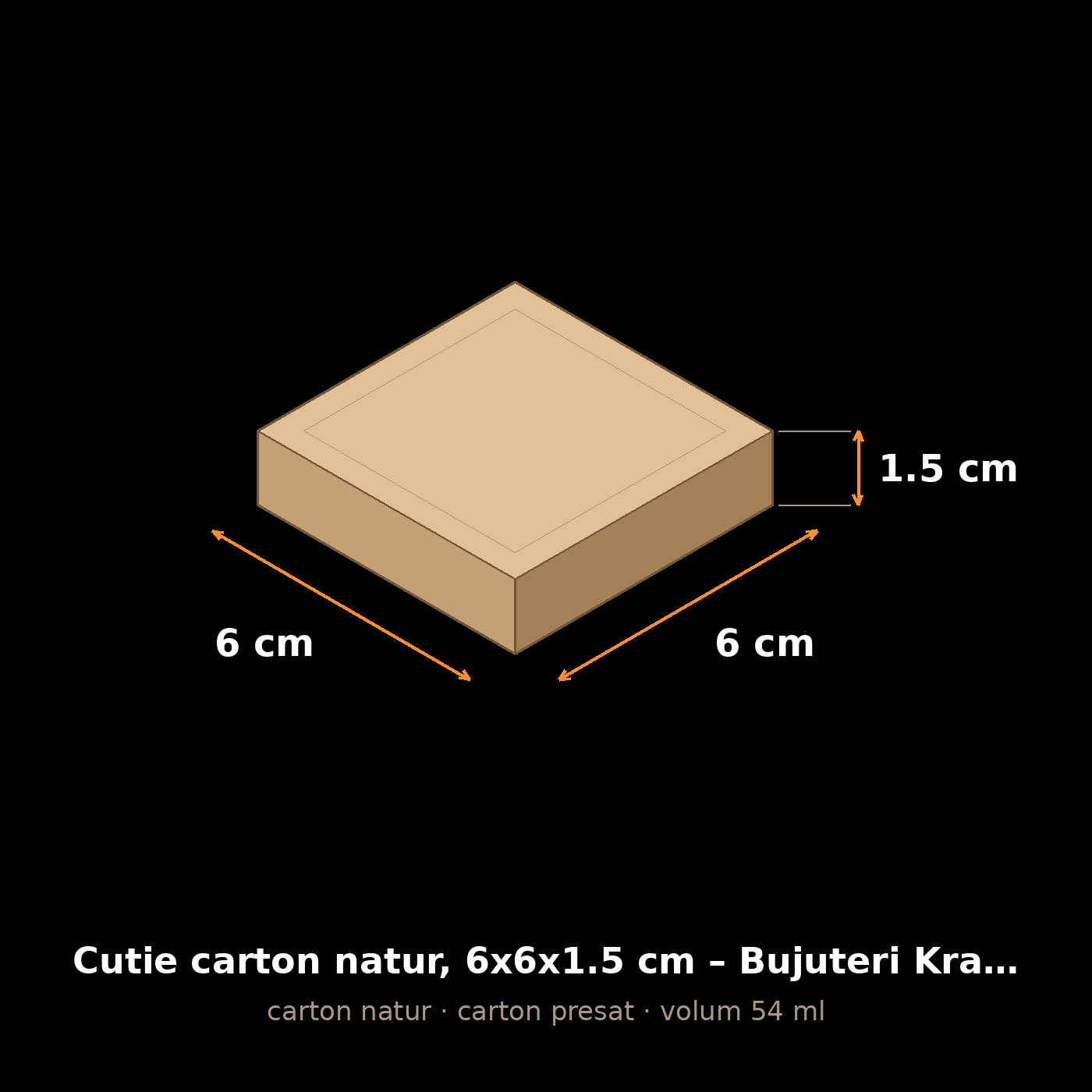 Cutie carton natur, 6x6x1.5 cm – schemă cu dimensiuni