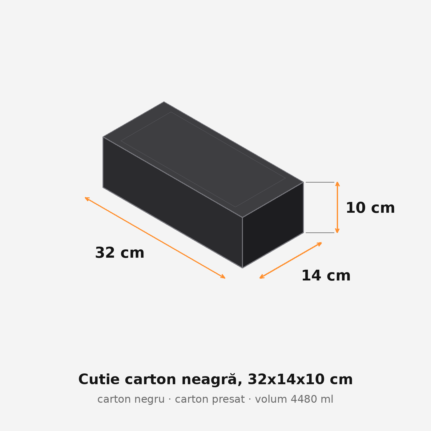 Cutie carton neagră, 32x14x10 cm – schemă cu dimensiuni