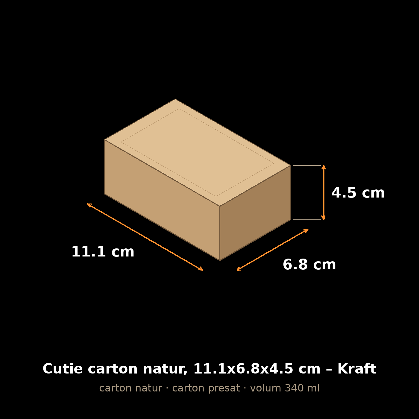 Cutie carton natur, 11.1x6.8x4.5 cm – schemă cu dimensiuni