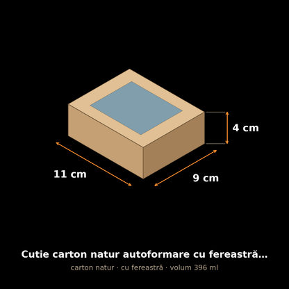 Cutie carton natur cu fereastră, 11x9x4 cm – schemă cu dimensiuni