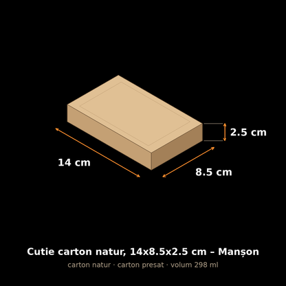 Cutie carton natur, 14x8.5x2.5 cm – schemă cu dimensiuni