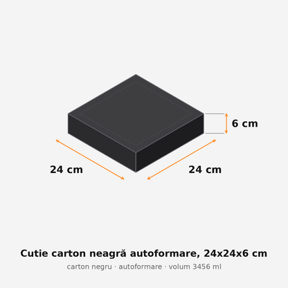 Cutie carton neagră autoformare, 24x24x6 cm – schemă cu dimensiuni