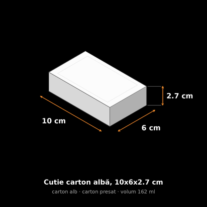 Cutie carton albă, 10x6x2.7 cm – schemă cu dimensiuni
