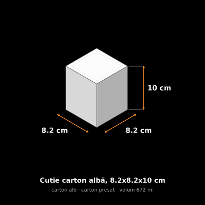 Cutie carton albă, 8.2x8.2x10 cm – schemă cu dimensiuni